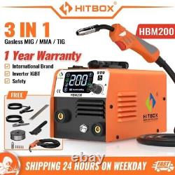 HITBOX 3 in 1 200Amp MIG Welder 220V Gasless Flux Core ARC/MMA Welding Machine