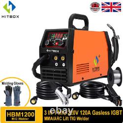 HITBOX 3 in 1 MIG Welder 220V IGBT Gasless 120A TIG ARC/MMA MIG Welding Machine